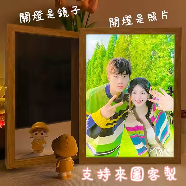 ⭐⭐⭐【客製鏡子燈光畫】——充電款無需連接電源,觸摸開關,三色變光,支持任意圖片來圖客製!